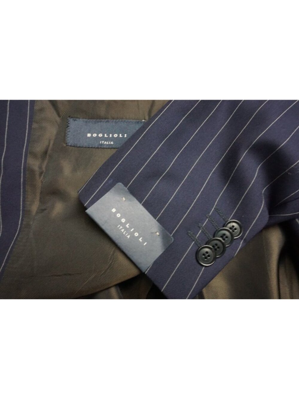 Boglioli Navy Blue Striped Wool 2 Pc Suit Jacket Pants 46 EU BRAND NEW